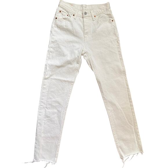 Levi's Premium 501 Jeans - Cream/Off-White - W25 L32 Raw Hem - Picture 1 of 6
